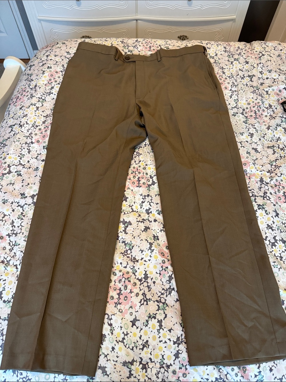 Men's Olive Brown Dress Pants - Tailored Straight Leg